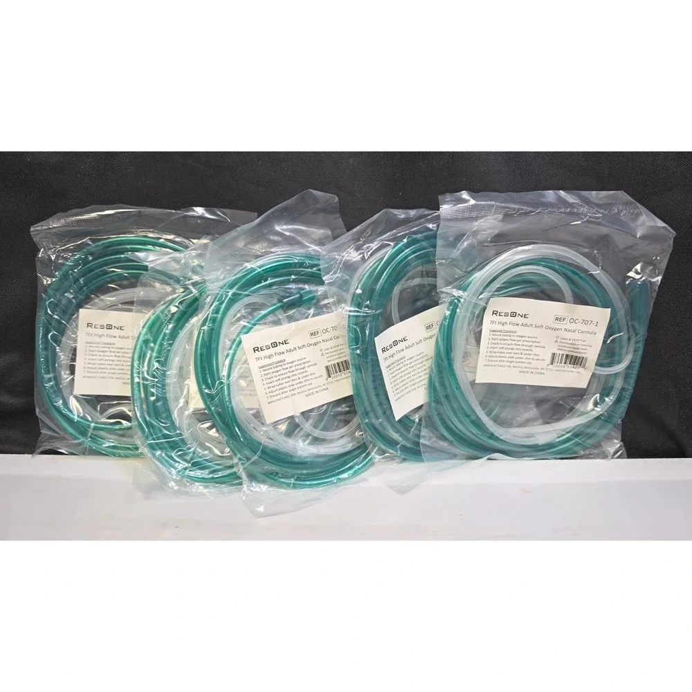 BOX OF 5 (FIVE) 7FT Adult Flexible Tip Soft Nasal Oxygen Cannulas Green